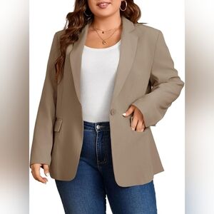 NWT Women Xl Cicy Bell Khaki Business Casual Blazer Button Closure Pockets